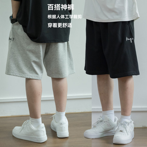 男孩休闲五分裤中大童黑色薄款短裤灰色宽松裤子儿童时髦运动风潮
