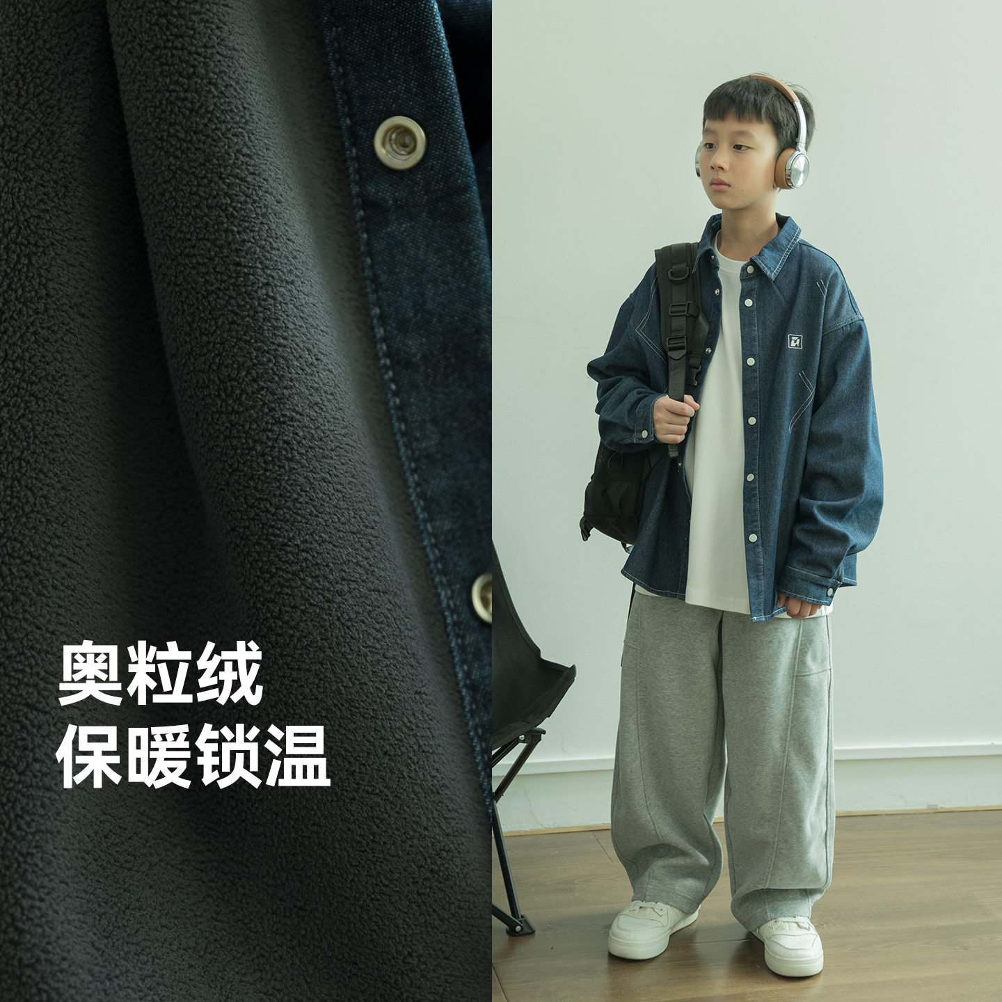 男孩加绒软糯牛仔外套2025冬季新款保暖开衫日系中大童加厚开衫潮