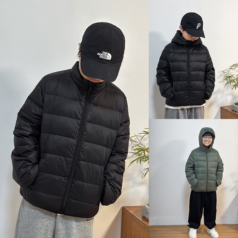 儿童轻便羽绒服内胆2024冬季新款大童纯色保暖连帽外套立领开衫潮