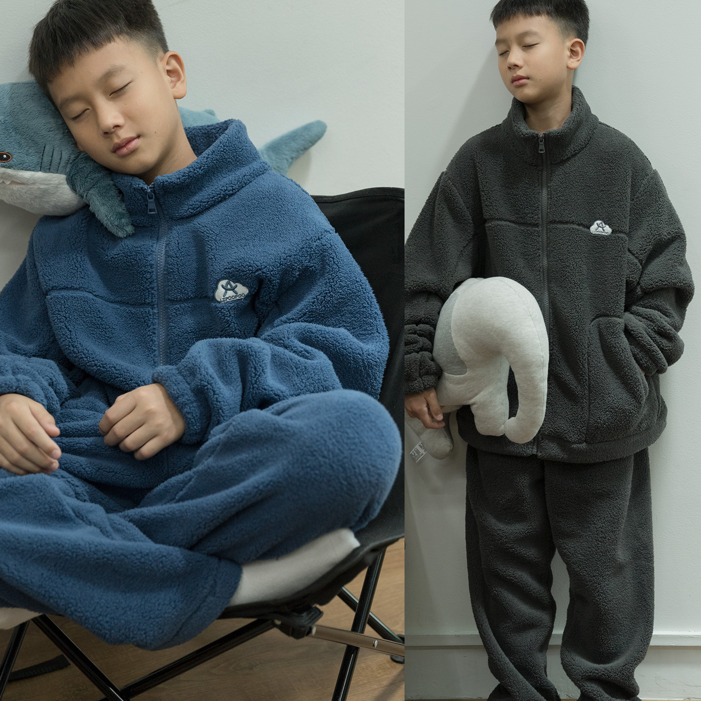 青少年加厚暖绒家居服套装2025冬季中大童保暖睡衣男孩厚外套长裤