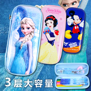 冰雪花花姑娘小学生铅笔袋女孩简约可爱女生儿童3D大容量一年级爱莎公主文具盒男童男生幼儿园高颜值铅笔盒