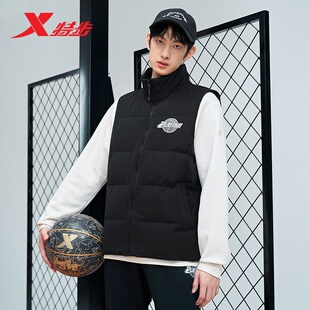 特步羽绒马甲男款2025冬季保暖羽绒外套立领防风加厚运动上衣夹克