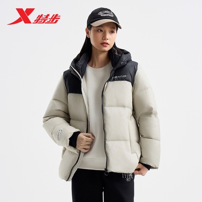 特步拼色羽绒服女款冬季季新款加绒加厚保暖外套976428190347