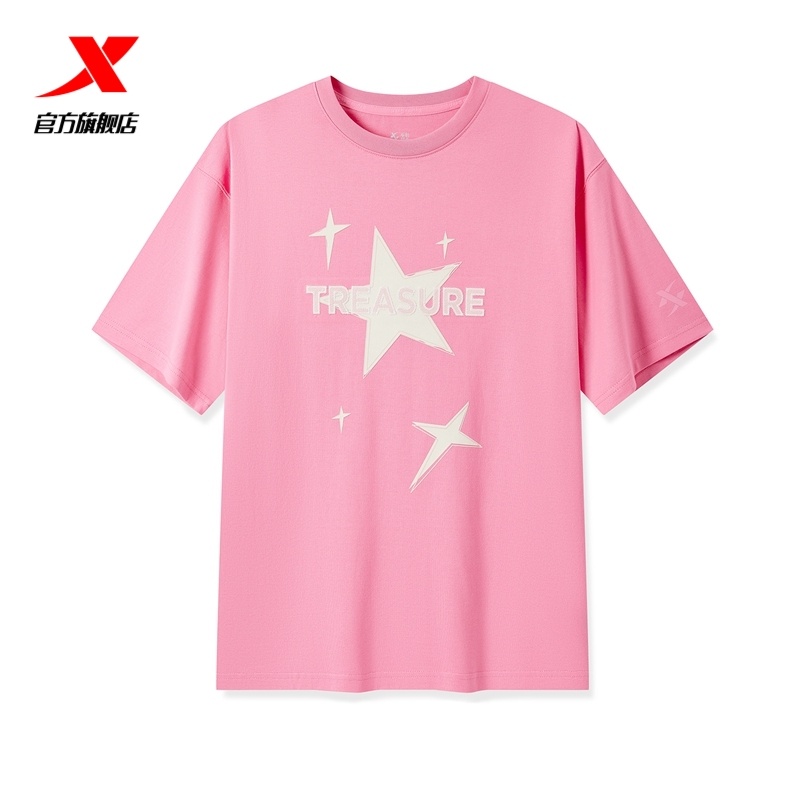 特步短袖T恤女25新款夏季女子圆领满印短T运动上衣976328010205