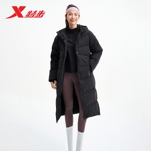 特步中长裤羽绒服女2025年冬季宽松运动上衣保暖外套975428640042