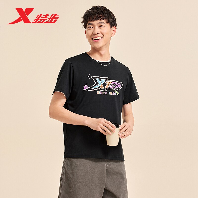 特步短袖T恤男女2026年夏季新款情侣大logo百搭半袖休闲运动上衣