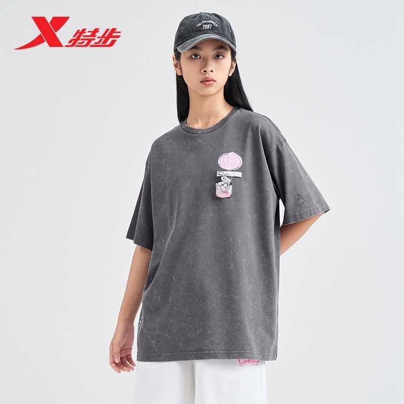 特步短袖女2025秋冬新款圆领潮流休闲针织T恤976228010631