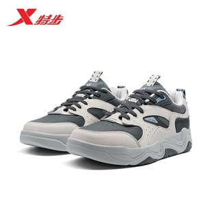 2025秋冬新款 运动鞋 男鞋 中帮男款 皮面轻便休闲鞋 特步暗流板鞋