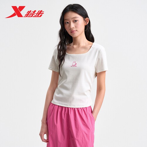 特步短袖T恤女2026夏季新款休闲百搭紧身运动上衣975228010108