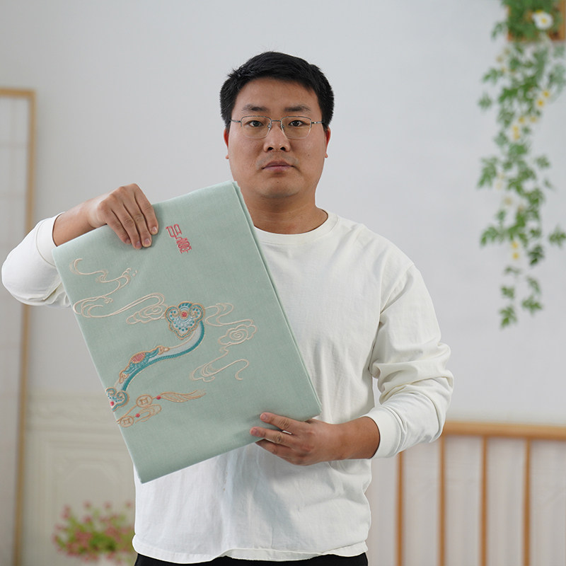 [如意/多福]高端紧密赛络纺A类母婴纯色刺绣商河老粗布刺绣三件套 - 实物图