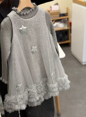 洋气赫本御姐女童气质背心裙秋冬款连衣裙童裙3-8岁童装90-140cm