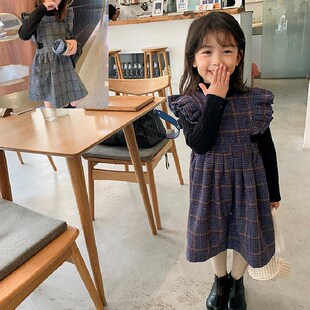 洋气赫本潮女童套装呢料韩版背心裙加长袖打底衫25秋冬装新款童装