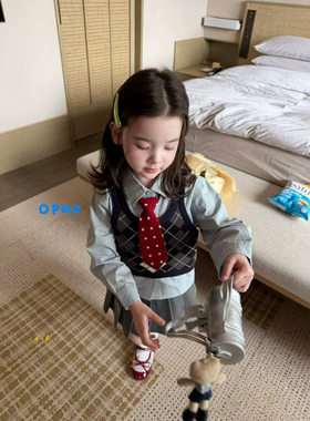 004衣百褶裙套装针织马甲背心