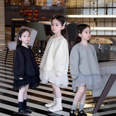 洋气赫本儿童装 童装 女童裙子针织拼网纱抓绒加厚连衣裙25冬装 新款