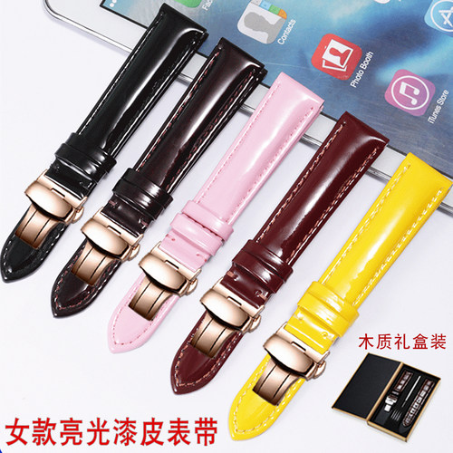 亮光漆皮手表带适用Folli Follie芙丽飞亚达铁达时卡地亚女表链14