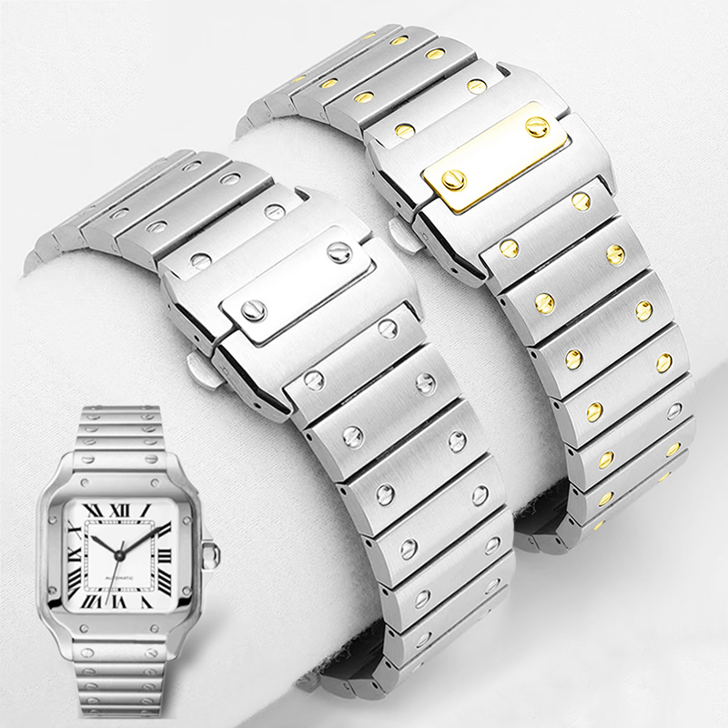 适配卡地亚山度士钢带同款桑托斯Santos100男款精钢手表链20/23mm