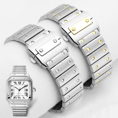 适配卡地亚山度士钢带同款桑托斯Santos100男款精钢手表链20/23mm