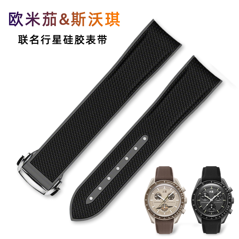 适配omega&swatch欧米茄斯沃琪联名款星球弧口撞色编织纹硅胶表带