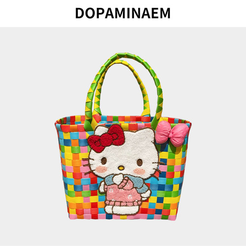 hellokitty编织菜篮子大容量托特