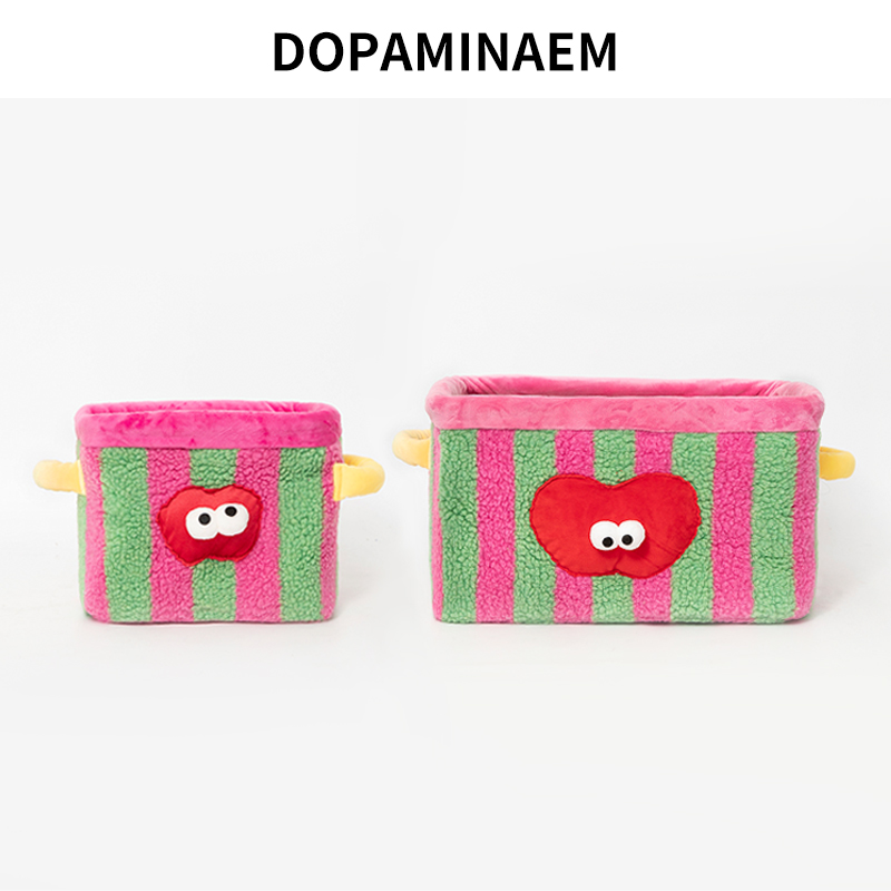 可爱撞色条纹收纳筐化妆品整理篮