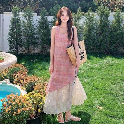 连衣裙漂亮女不规则长裙独特粉色