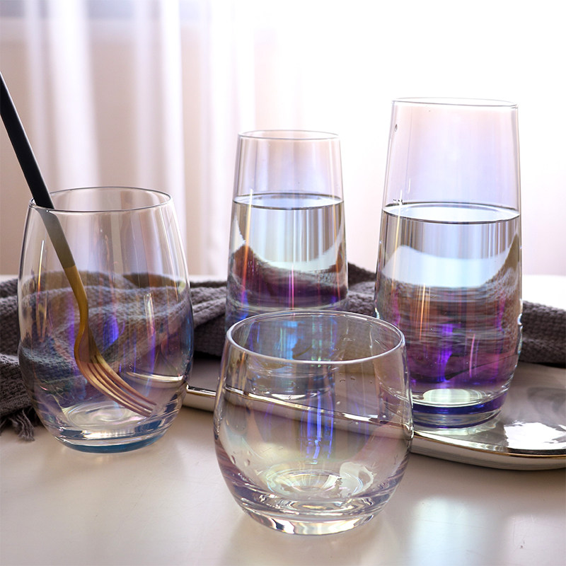 少女七彩梦幻玻璃杯彩虹水杯 小仙女饮料杯甜品慕斯杯ins网红炫彩