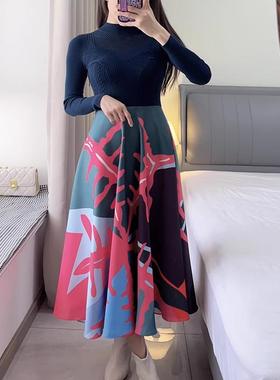 现货速发玛商场同款2024冬新品针梭印花连衣裙A1EIW62690