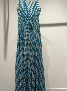玛家现货速发商场同款2025春季无袖V领褶裥印花连衣裙A1FCW62230
