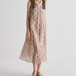 谜家现货速发商场同款连衣裙2025夏风度假印花A型长裙子252ML0511