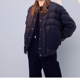 谜家商场同款 新圆领百搭宽松拼接牛仔254MY1474 羽绒服女2025冬季