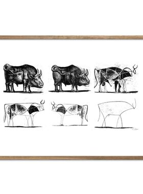 liveart 毕加索Picasso 生肖牛由繁入简经典名画装饰画海报