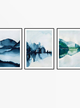 liveart 新品 蓝色水彩山脉原版装饰画WATERCOLOR MOUNTAINS