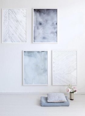 liveart 进口丹麦SILKE BONDE抽象线条水彩装饰画画芯Leaf lines