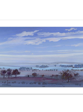 liveart 蓝色城市水彩艺术风景 忧郁城市 小众原版装饰画