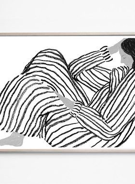 进口瑞典fine little day简约线条人物SOFIA LIND原版装饰画BORED