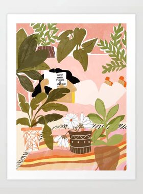 liveart进口美国Alja Horvat植物阅读森林猫原版装饰画海报画芯