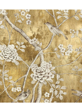 英国轻奢风金色花鸟装饰画