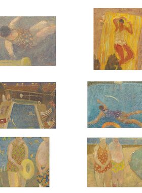 进口英国Rosenstiels画家Roy Woodard恋人泳池沙滩原版装饰画