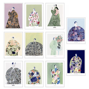 饰画La Poire 装 liveart进口丹麦p&f小众小清新绿色花衣裳少女原版