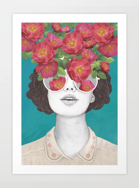 liveart 进口美国The optimist花朵眼镜海报小众原版挂画装饰画