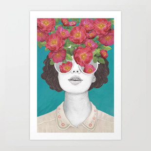 liveart 进口美国The optimist花朵眼镜海报小众原版挂画装饰画