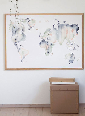 liveart 进口丹麦SILKE BONDE水彩地图原版小众装饰画画芯world