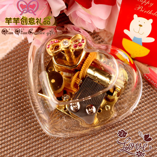 包邮音乐盒心形发条镀金机芯八音盒男女生日情人节礼品风水
