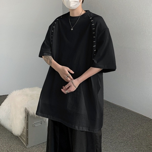 23清爽潮男痞帅垫肩短袖金属铆钉T显瘦恤上衣DX33-P58图片