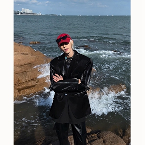 23秋冬男士垫肩液态金属亮面拉链西装XZ03-P135现货图片