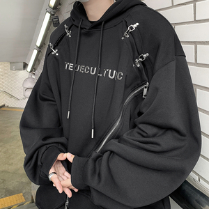 23秋冬男士飞机扣子拉链不规则下摆重磅暗黑垫肩卫衣mj926-p98现
