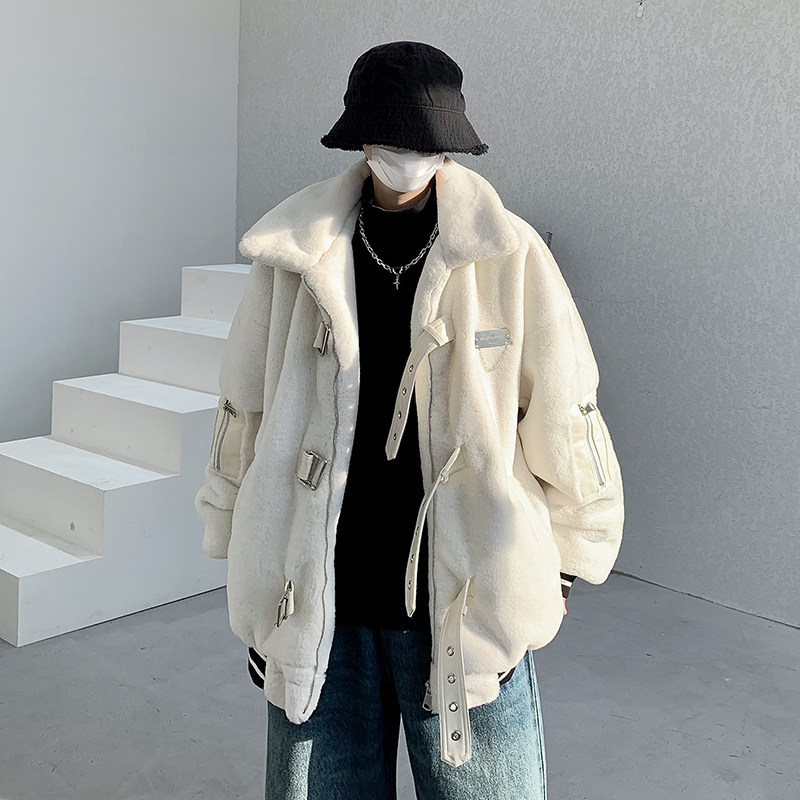 皮扣装饰重工加绒加棉仿兔毛棉服外套大码毛毛衣B288-MJ606-P155,男装针织衫/毛衣,电商B288