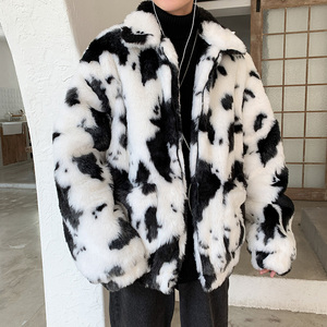 22新款原宿风奶牛纹仿皮草夹克宽松学生街舞外套棉服mj234-p150图片