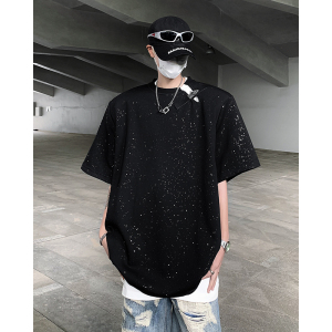 现货！25夏季闪片满天星设计感皮扣垫肩T恤短袖DX126-P68图片