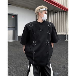 现货！25夏季男士金属垫肩设计感气眼铆钉T恤短袖DX81-P78
